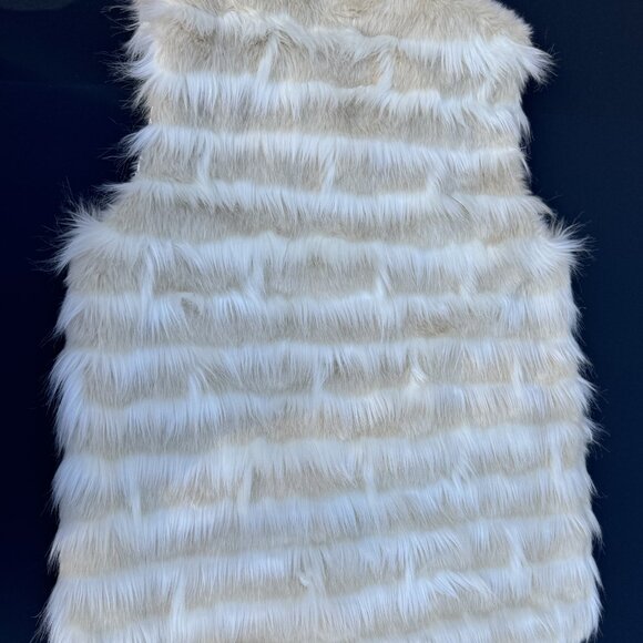 FOREVER 21 Womens Ivory Beige Stripe Faux Fur Sleeveless Vest Large Mid Length - Picture 14 of 14